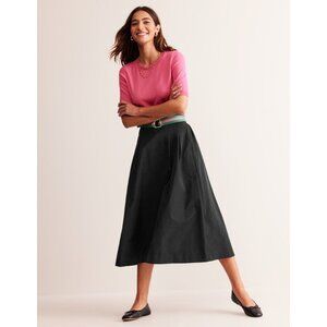 Boden Isabella Taffeta Midi Black Full Pull On Skirt Size 8 M R A-line Womens